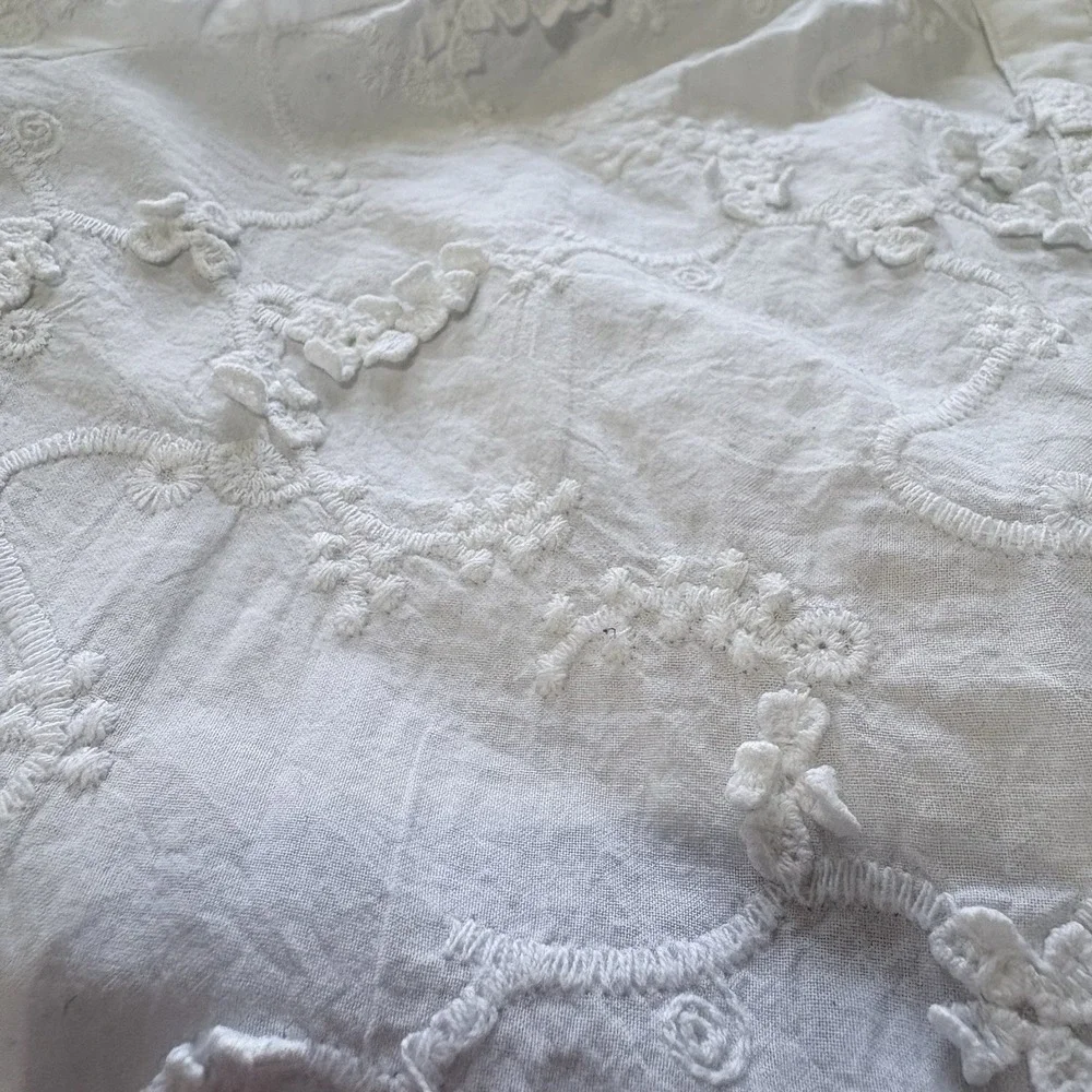 Mini Boden Girls 6-7Y White Embroidered Cotton Peter Pan Collar Blouse